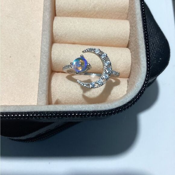 🌙Sterling Silver Adjustable MoonStone Half Moon Ring - Picture 8 of 16
